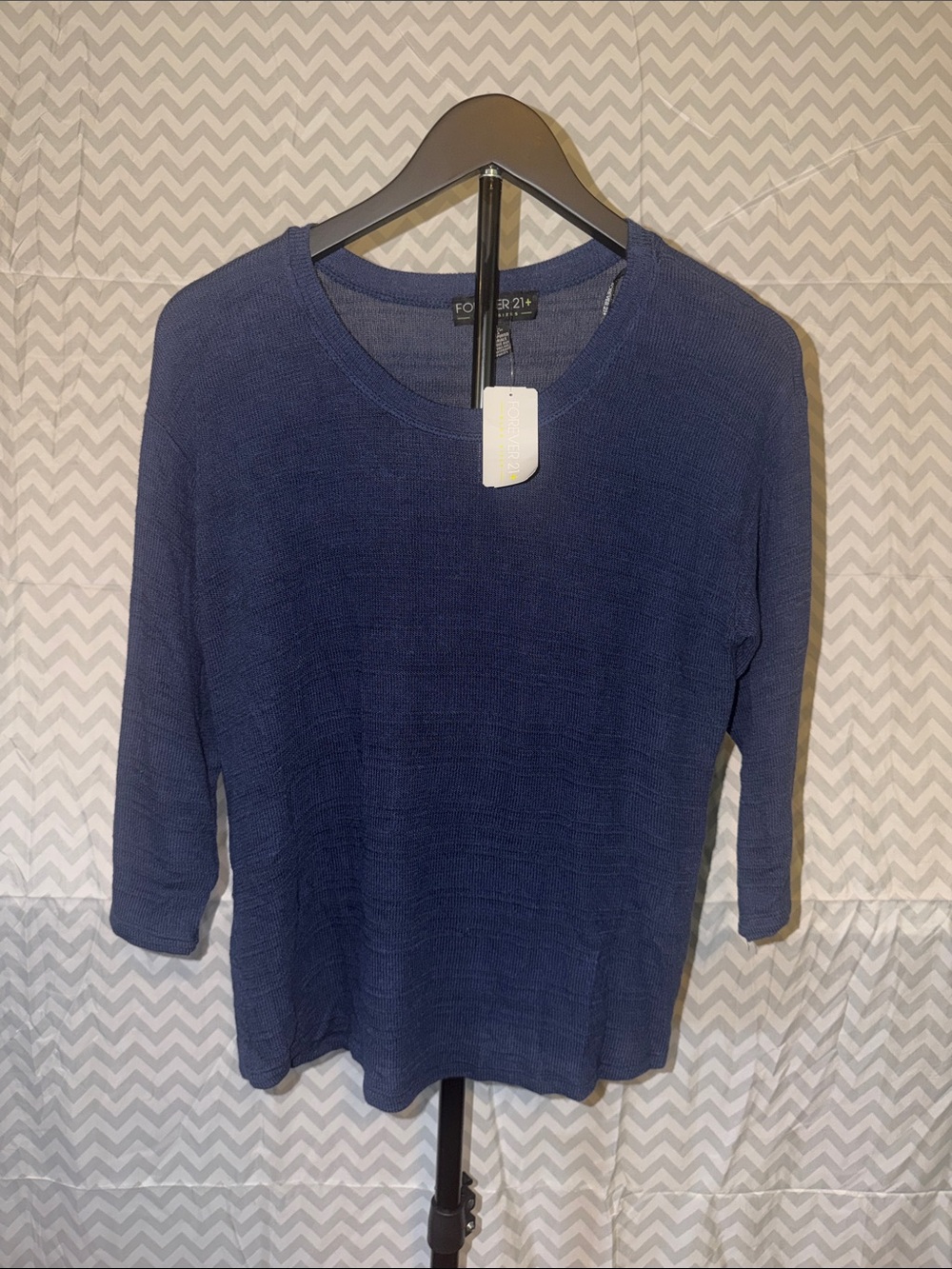 Forever 21 Navy Ribbed Knit Long Sleeve Tee